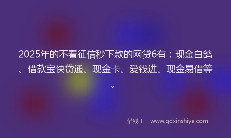 2025年的不看征信秒下款的网贷6有：现金白鸽、借款宝快贷通、现金卡、爱钱进、现金易借等。
