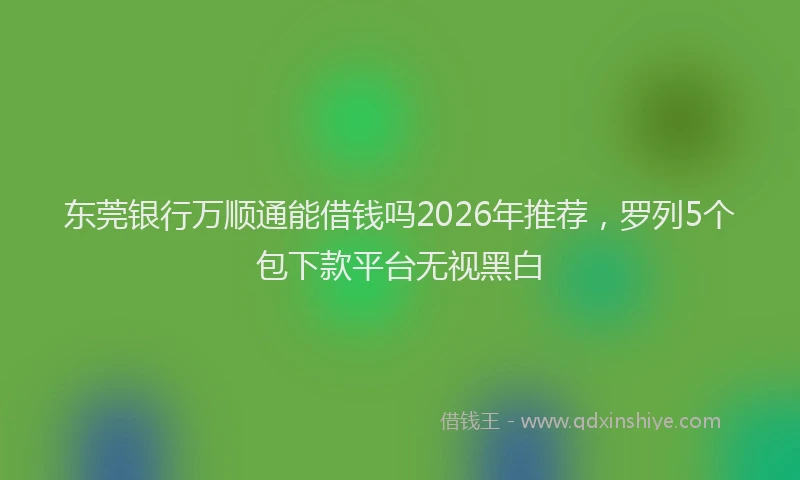 东莞银行万顺通能借钱吗2026年推荐，罗列5个包下款平台无视黑白