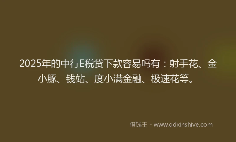 2025年的中行E税贷下款容易吗有:射手花、金小豚、钱站、度小满金融、极速花等。