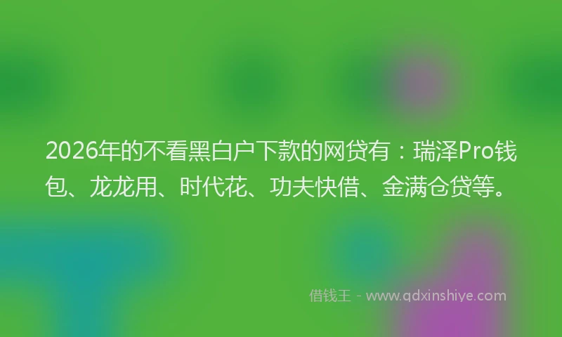 2026年的不看黑白户下款的网贷有：瑞泽Pro钱包、龙龙用、时代花、功夫快借、金满仓贷等。