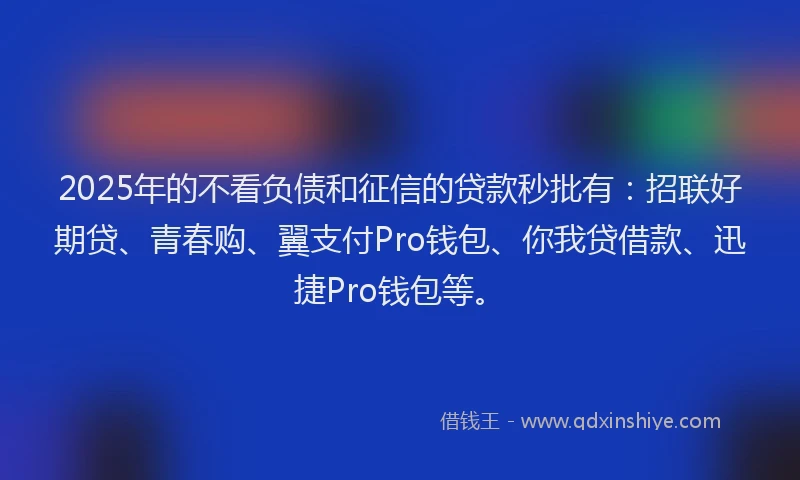 2025年的不看负债和征信的贷款秒批有：招联好期贷、青春购、翼支付Pro钱包、你我贷借款、迅捷Pro钱包等。