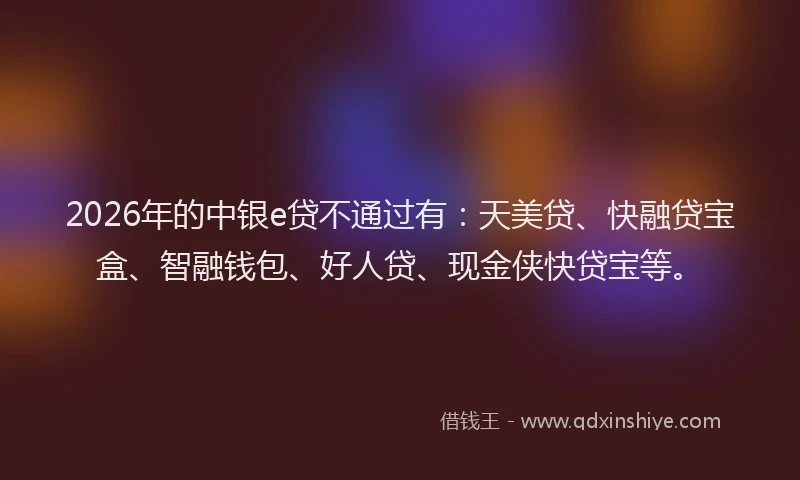 2026年的中银e贷不通过有：天美贷、快融贷宝盒、智融钱包、好人贷、现金侠快贷宝等。