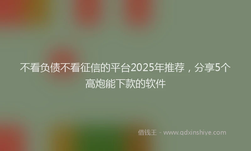 不看负债不看征信的平台2025年推荐，分享5个高炮能下款的软件
