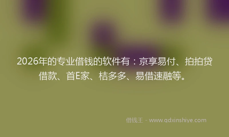 2026年的专业借钱的软件有:京享易付、拍拍贷借款、首E家、桔多多、易借速融等。