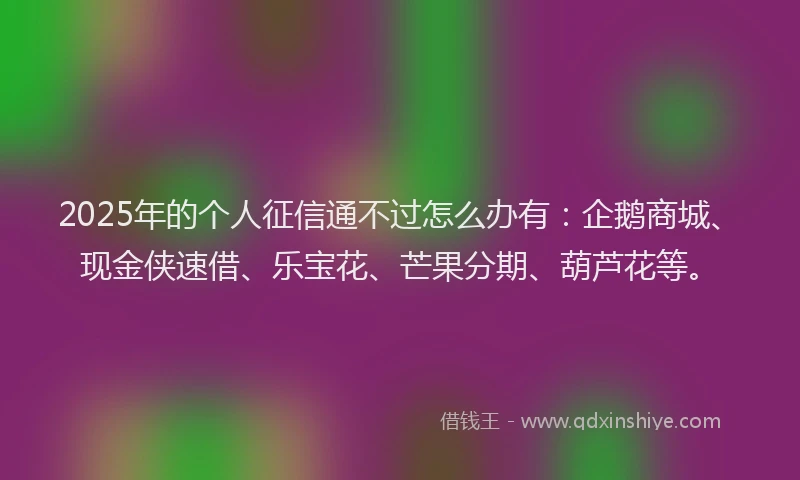 2025年的个人征信通不过怎么办有：企鹅商城、现金侠速借、乐宝花、芒果分期、葫芦花等。