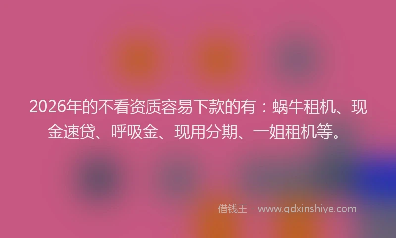 2026年的不看资质容易下款的有：蜗牛租机、现金速贷、呼吸金、现用分期、一姐租机等。