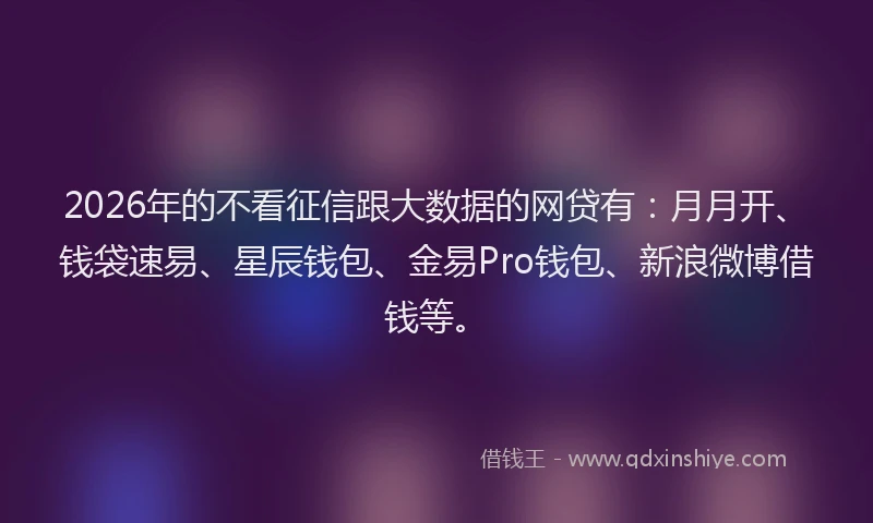2026年的不看征信跟大数据的网贷有：月月开、钱袋速易、星辰钱包、金易Pro钱包、新浪微博借钱等。