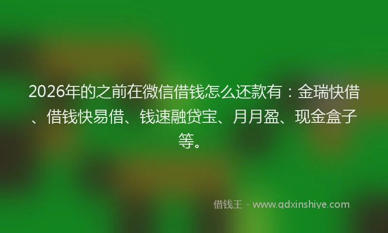 2026年的之前在微信借钱怎么还款有：金瑞快借、借钱快易借、钱速融贷宝、月月盈、现金盒子等。