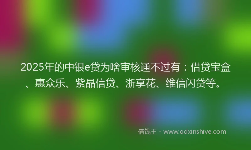 2025年的中银e贷为啥审核通不过有:借贷宝盒、惠众乐、紫晶信贷、浙享花、维信闪贷等。