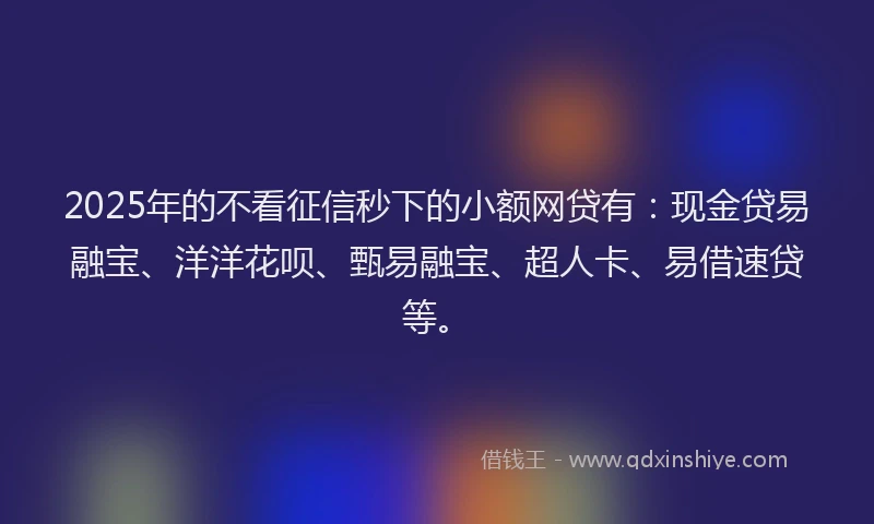 2025年的不看征信秒下的小额网贷有:现金贷易融宝、洋洋花呗、甄易融宝、超人卡、易借速贷等。