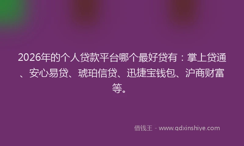 2026年的个人贷款平台哪个最好贷有:掌上贷通、安心易贷、琥珀信贷、迅捷宝钱包、沪商财富等。