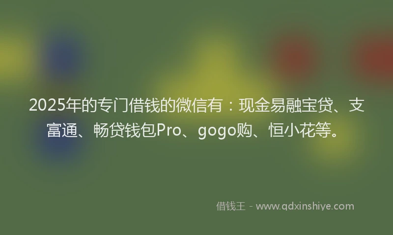 2025年的专门借钱的微信有：现金易融宝贷、支富通、畅贷钱包Pro、gogo购、恒小花等。