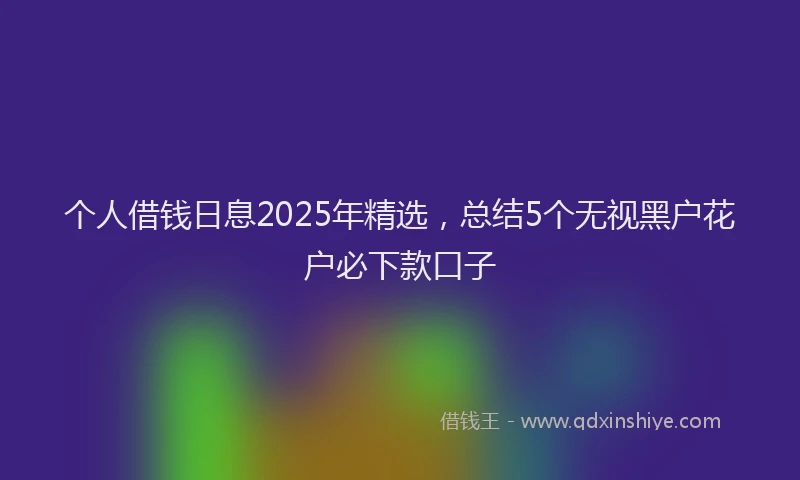 个人借钱日息2025年精选，总结5个无视黑户花户必下款口子