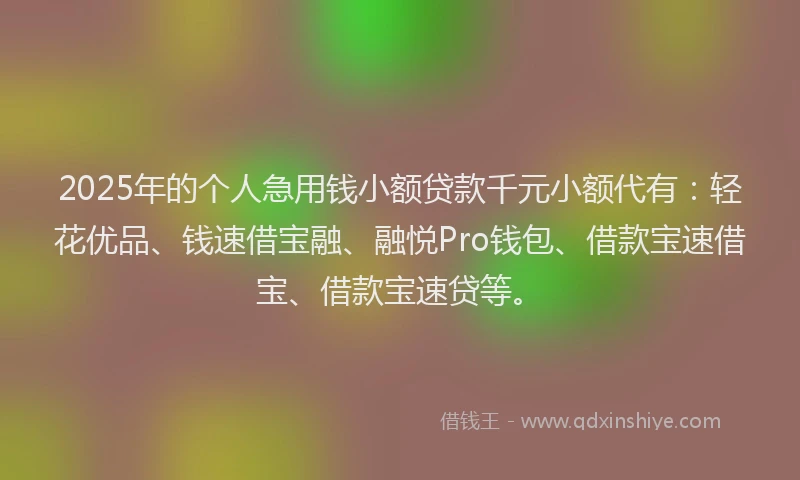 2025年的个人急用钱小额贷款千元小额代有：轻花优品、钱速借宝融、融悦Pro钱包、借款宝速借宝、借款宝速贷等。