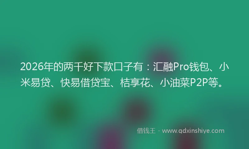 2026年的两千好下款口子有:汇融Pro钱包、小米易贷、快易借贷宝、桔享花、小油菜P2P等。