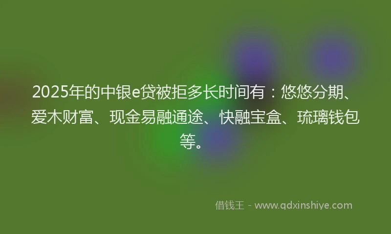 2025年的中银e贷被拒多长时间有：悠悠分期、爱木财富、现金易融通途、快融宝盒、琉璃钱包等。