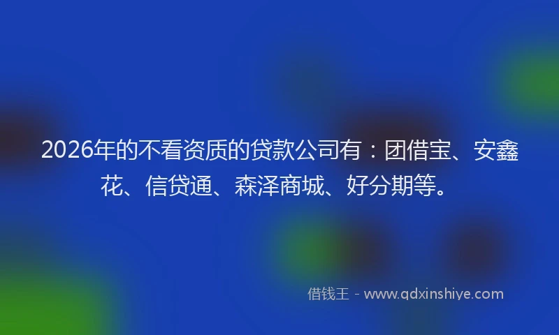 2026年的不看资质的贷款公司有:团借宝、安鑫花、信贷通、森泽商城、好分期等。
