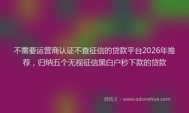 不需要运营商认证不查征信的贷款平台2026年推荐，归纳五个无视征信黑白户秒下款的贷款