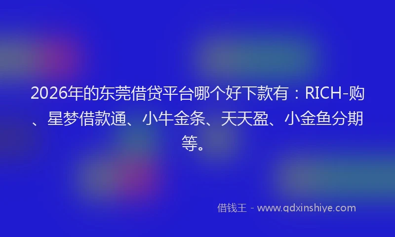 2026年的东莞借贷平台哪个好下款有:RICH-购、星梦借款通、小牛金条、天天盈、小金鱼分期等。