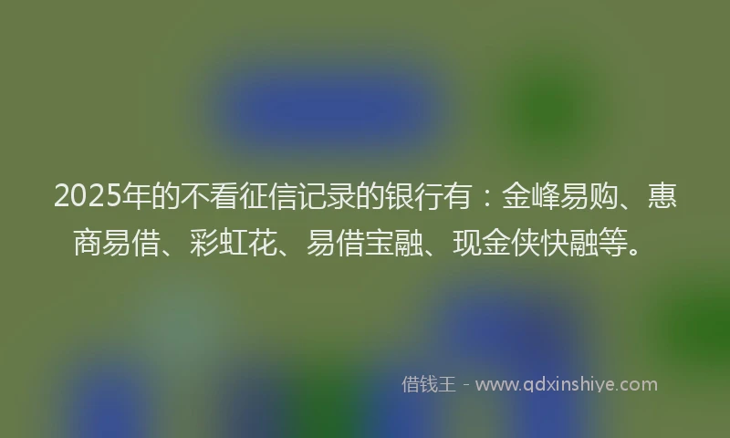 2025年的不看征信记录的银行有:金峰易购、惠商易借、彩虹花、易借宝融、现金侠快融等。