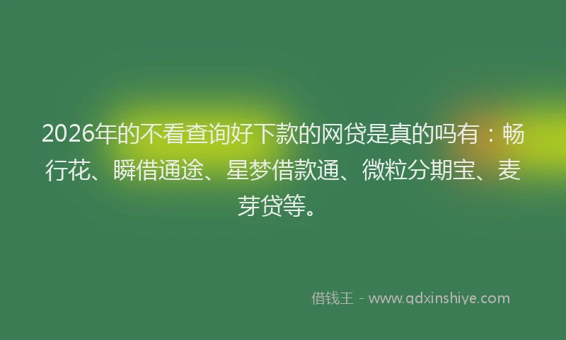 2026年的不看查询好下款的网贷是真的吗有：畅行花、瞬借通途、星梦借款通、微粒分期宝、麦芽贷等。