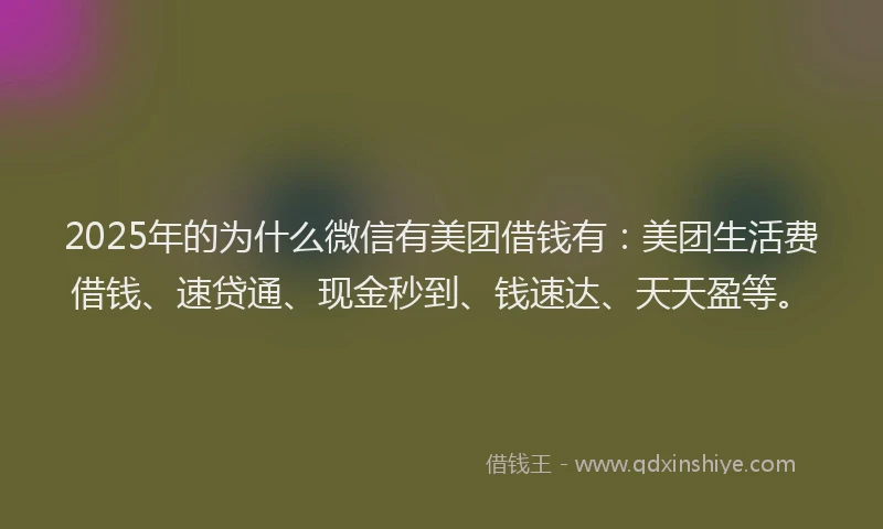 2025年的为什么微信有美团借钱有：美团生活费借钱、速贷通、现金秒到、钱速达、天天盈等。