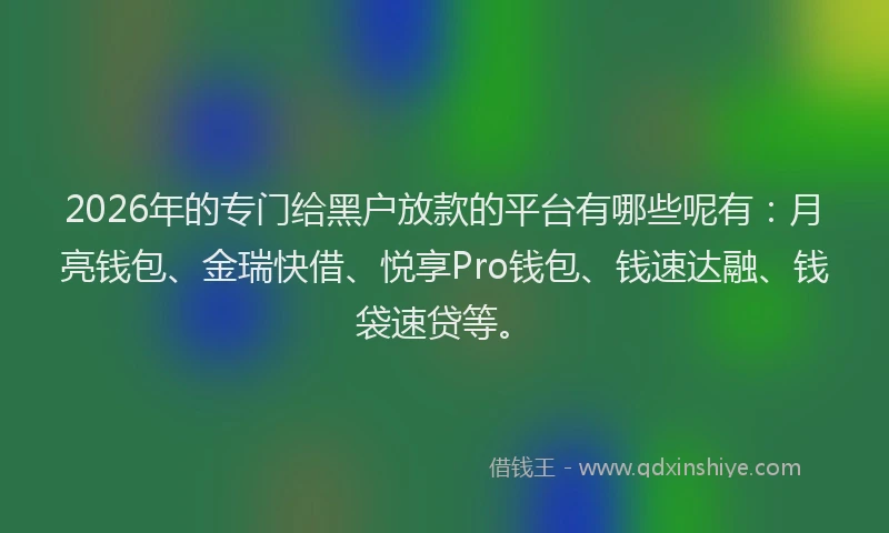 2026年的专门给黑户放款的平台有哪些呢有:月亮钱包、金瑞快借、悦享Pro钱包、钱速达融、钱袋速贷等。