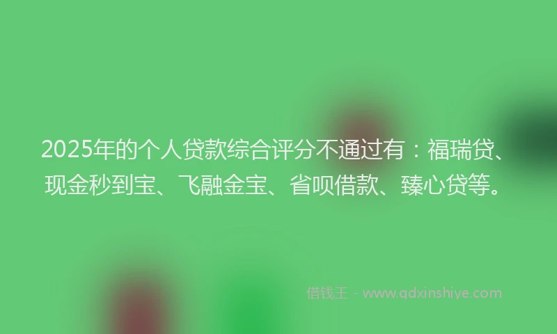 2025年的个人贷款综合评分不通过有:福瑞贷、现金秒到宝、飞融金宝、省呗借款、臻心贷等。
