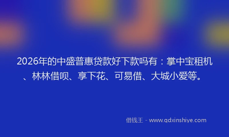 2026年的中盛普惠贷款好下款吗有:掌中宝租机、林林借呗、享下花、可易借、大城小爱等。