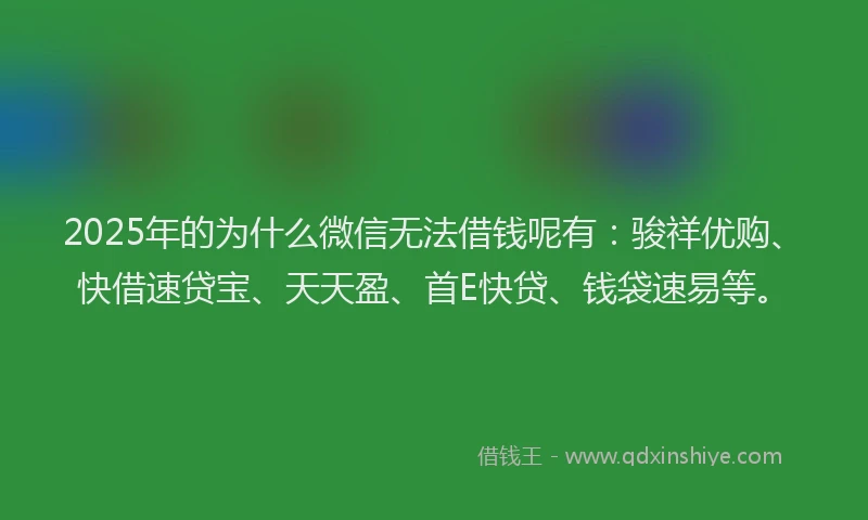 2025年的为什么微信无法借钱呢有：骏祥优购、快借速贷宝、天天盈、首E快贷、钱袋速易等。