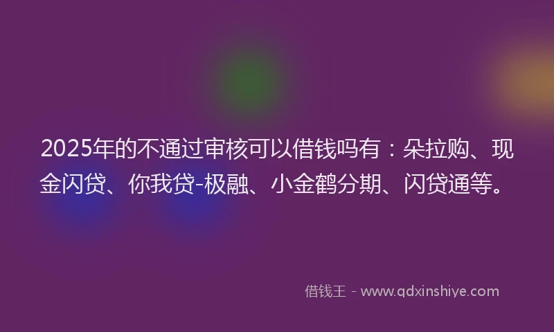 2025年的不通过审核可以借钱吗有:朵拉购、现金闪贷、你我贷-极融、小金鹤分期、闪贷通等。