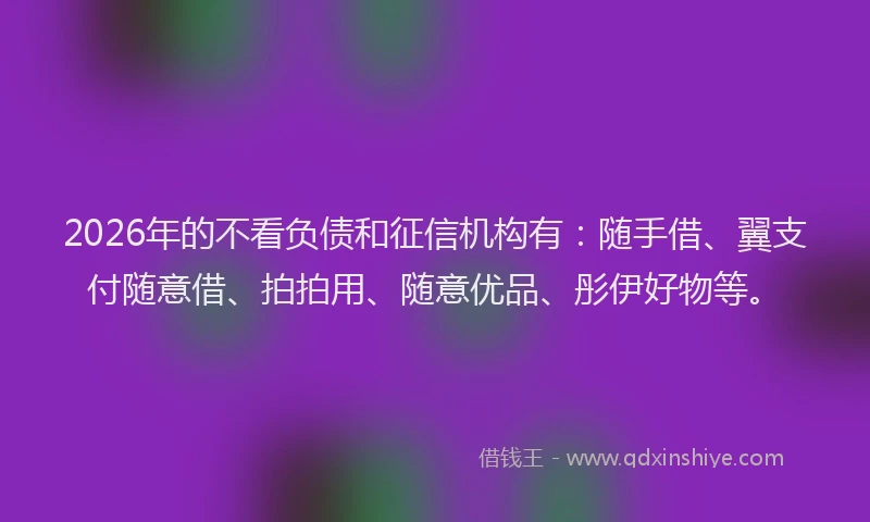 2026年的不看负债和征信机构有：随手借、翼支付随意借、拍拍用、随意优品、彤伊好物等。