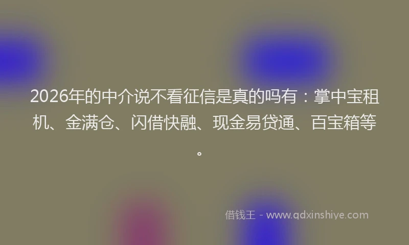 2026年的中介说不看征信是真的吗有：掌中宝租机、金满仓、闪借快融、现金易贷通、百宝箱等。