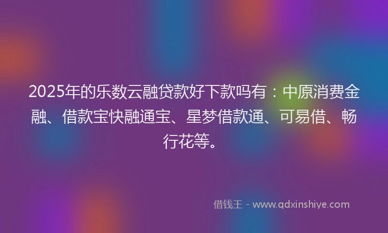 2025年的乐数云融贷款好下款吗有：中原消费金融、借款宝快融通宝、星梦借款通、可易借、畅行花等。