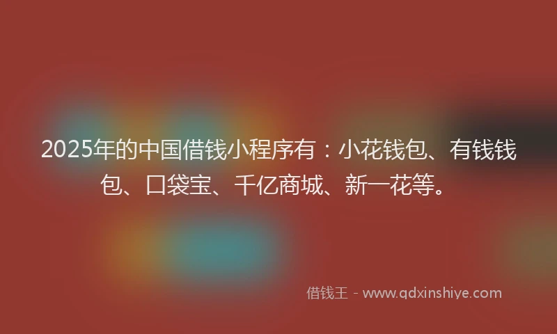 2025年的中国借钱小程序有：小花钱包、有钱钱包、口袋宝、千亿商城、新一花等。