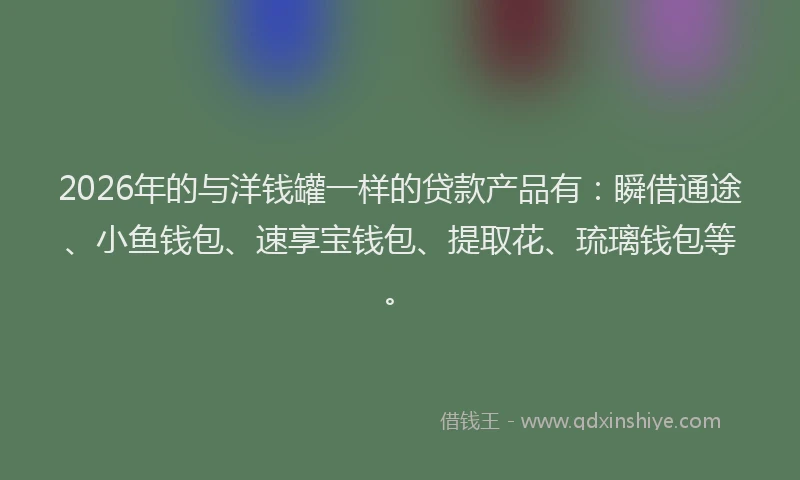 2026年的与洋钱罐一样的贷款产品有：瞬借通途、小鱼钱包、速享宝钱包、提取花、琉璃钱包等。