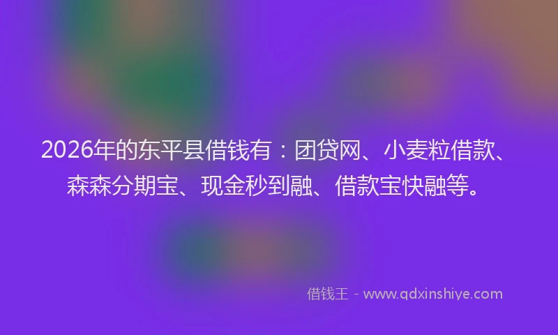 2026年的东平县借钱有:团贷网、小麦粒借款、森森分期宝、现金秒到融、借款宝快融等。