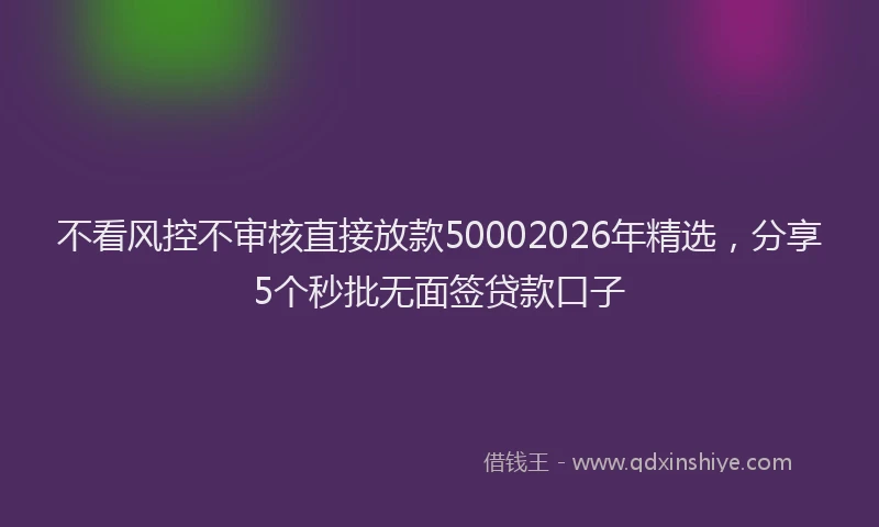 不看风控不审核直接放款50002026年精选，分享5个秒批无面签贷款口子