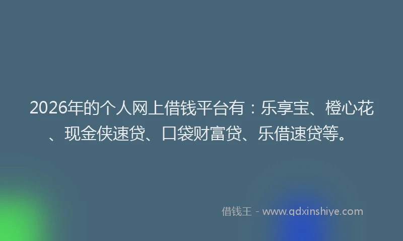 2026年的个人网上借钱平台有：乐享宝、橙心花、现金侠速贷、口袋财富贷、乐借速贷等。