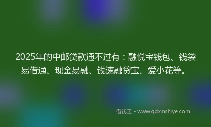 2025年的中邮贷款通不过有：融悦宝钱包、钱袋易借通、现金易融、钱速融贷宝、爱小花等。