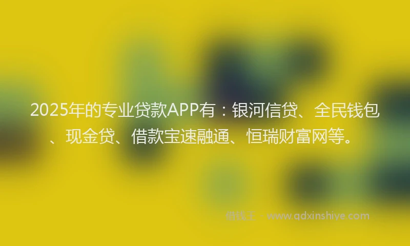 2025年的专业贷款APP有：银河信贷、全民钱包、现金贷、借款宝速融通、恒瑞财富网等。