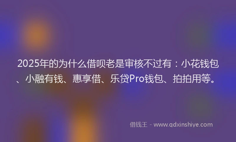 2025年的为什么借呗老是审核不过有:小花钱包、小融有钱、惠享借、乐贷Pro钱包、拍拍用等。