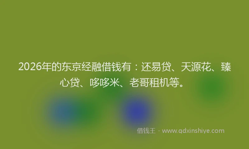 2026年的东京经融借钱有：还易贷、天源花、臻心贷、哆哆米、老哥租机等。