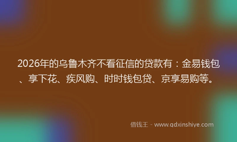 2026年的乌鲁木齐不看征信的贷款有：金易钱包、享下花、疾风购、时时钱包贷、京享易购等。