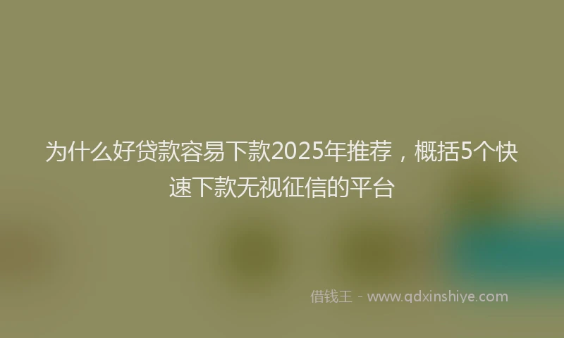 为什么好贷款容易下款2025年推荐，概括5个快速下款无视征信的平台
