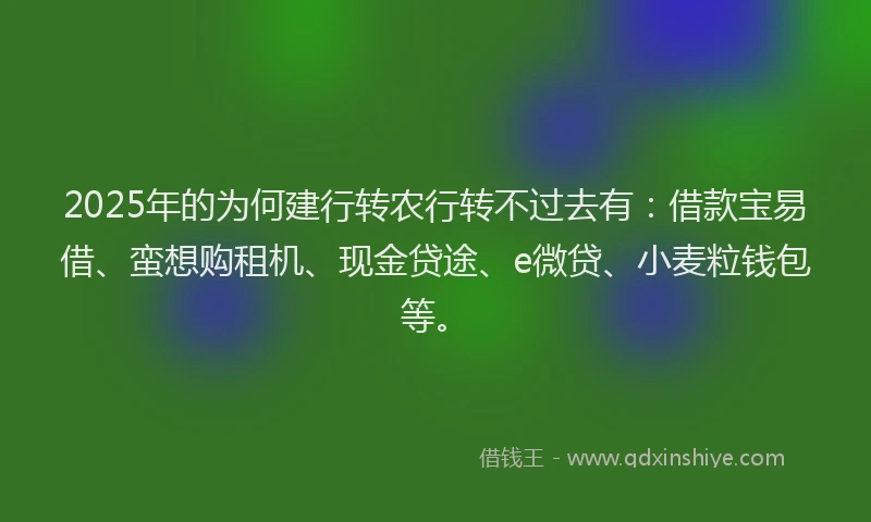 2025年的为何建行转农行转不过去有：借款宝易借、蛮想购租机、现金贷途、e微贷、小麦粒钱包等。