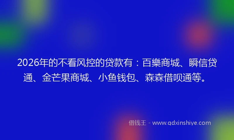 2026年的不看风控的贷款有：百樂商城、瞬信贷通、金芒果商城、小鱼钱包、森森借呗通等。