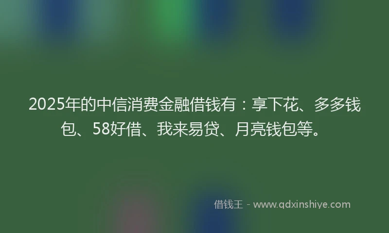 2025年的中信消费金融借钱有:享下花、多多钱包、58好借、我来易贷、月亮钱包等。