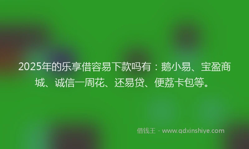 2025年的乐享借容易下款吗有:鹅小易、宝盈商城、诚信一周花、还易贷、便荔卡包等。