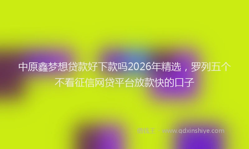 中原鑫梦想贷款好下款吗2026年精选，罗列五个不看征信网贷平台放款快的口子